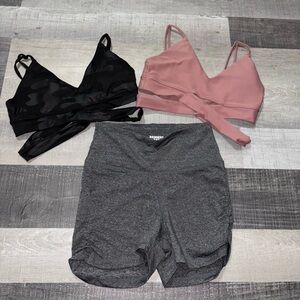 ‼️Black and Pink Bralette Set with Gray Shorts